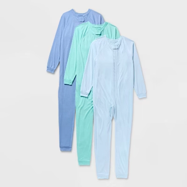 Kids' 3pk Adaptive Reversible Union Suit - Cat & Jack™ Light Blue/Dark Blue/Aqua Blue XL
