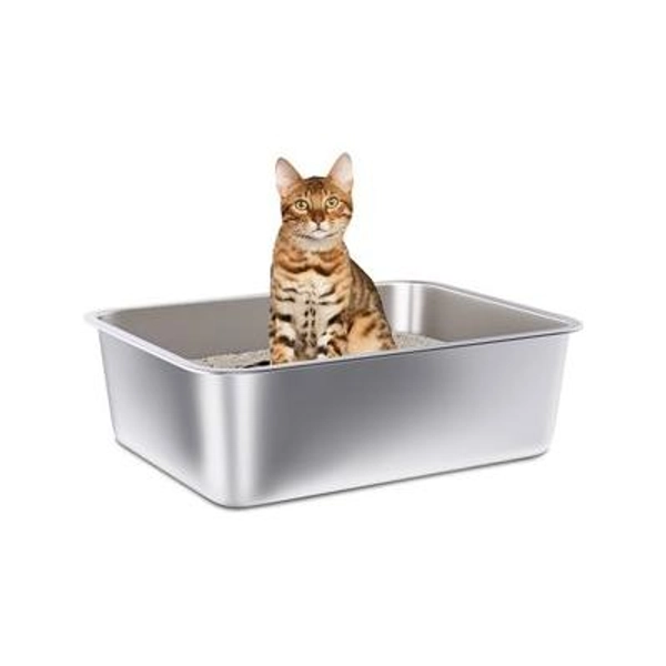 FUTAM Stainless Steel Cat Litter Box, Large: 17.7 x 13.8 x 6-in