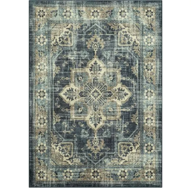 Mainstays Distressed Vintage Blue Persian Indoor Area Rug