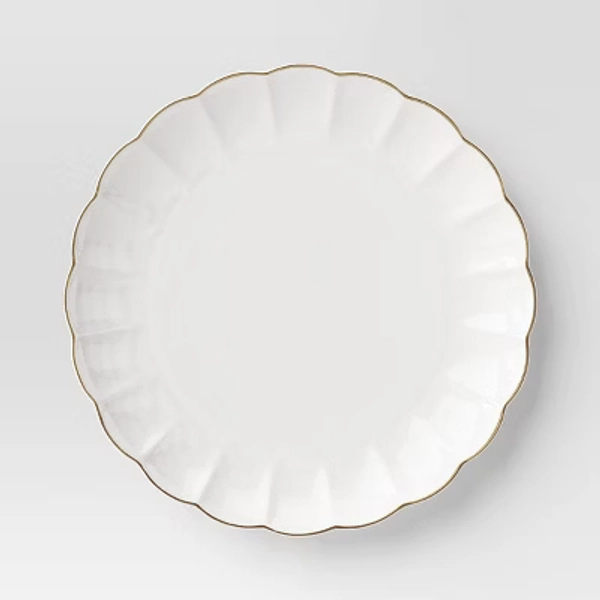 10.5" Stoneware Scalloped Dinner Plate Gold Rim - Threshold™
