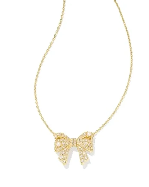Kendra Scott Krista Bow Short Pendant Necklace in White Mix, 14k Gold-Plated Brass, Fashion Jewelry for Women