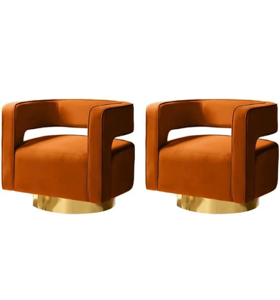 Gustaf Contemporary Velvet Comfy Swivel Barrel Chair with Open Back and Metal Base