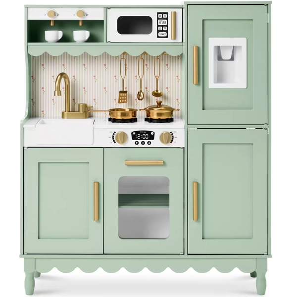 Best Choice Products - Wooden Cottage Kids Pretend Play Kitchen with 11 Accessories, Espresso Machine - Sage