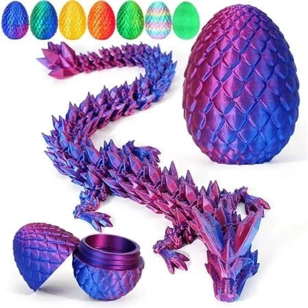 3d Printing Toys - 12 inch 3D Printed Dragon&Egg Cool 3D Printed Articulated Crystal Dragon Toy for Ages 8+ (Laser Violet), Purple