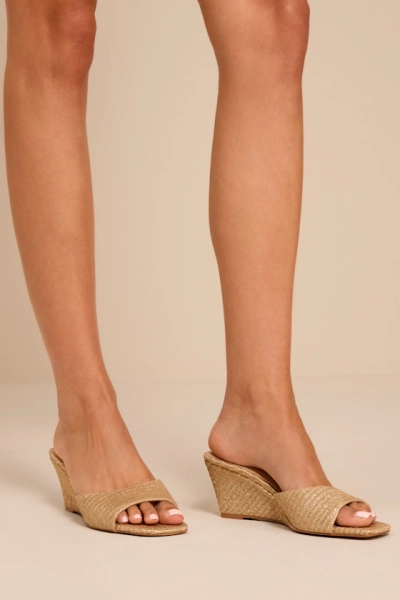 Seleste Gold Raffia Slide Wedge Sandals