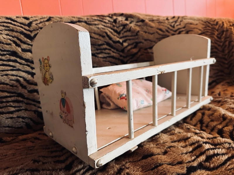 Vintage Wooden Doll Bed Stuffed Animal Bed Shabby Chic Nursery Decor Display