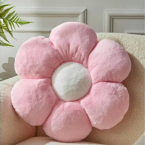 SUSIELADY Flower Pillow, Cute Decorative Plush Throw Pillow with Faux Rabbit Fur, Soft Aesthetic Floor Pillow for Bedroom, Living Room & Kids Room Décor, 1-Pack, Large Pink