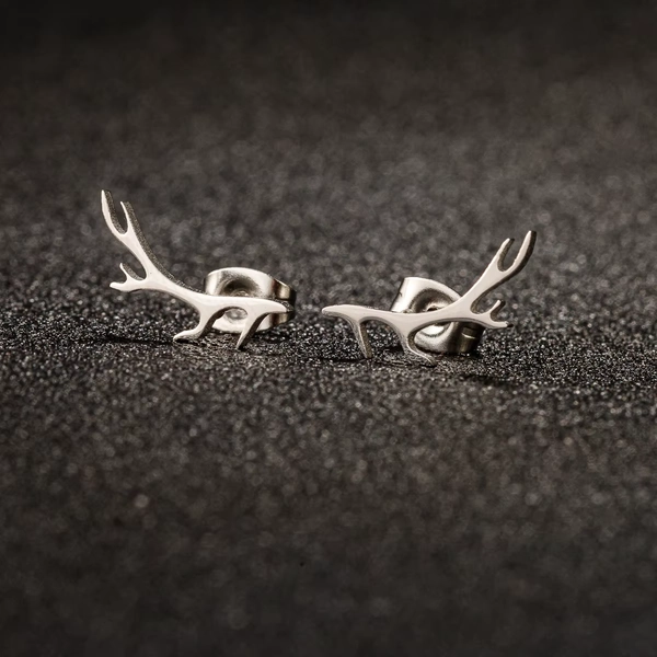 1 Pair Trendy Cute Deer Horn Stud Earrings Stainless Steel Antler Earing for Women Small Animal Earings Fashion Jewelry Xmas - AliExpress 