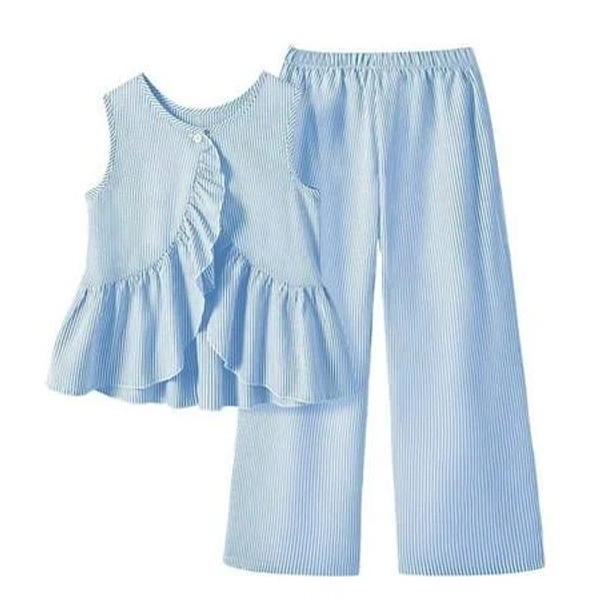 Woyy Tween Girls Ruffle Sleeveless Cardigan Shirt Pants Set