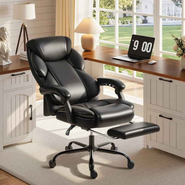 Adjustable Office Chair with Footrest, Armrest, Casters, Black