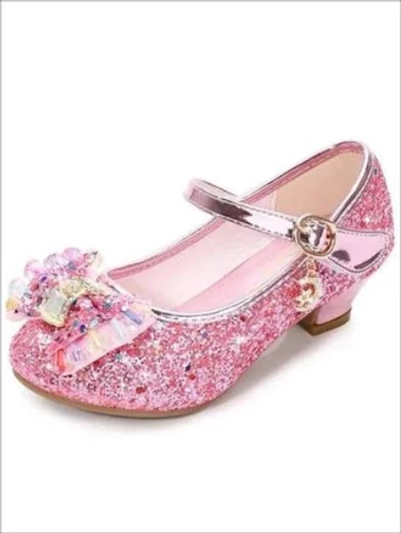 Mia Belle Girls Bow Tie Princess Glitter Mini Heels