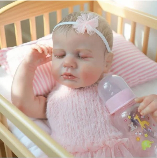 KIMERRY Reborn Baby Dolls 20 Inch Sleeping Lifelike Newborn Girl Loulou – Realistic Hand-Painted Hair & Soft Cloth Body Gift Set,20in