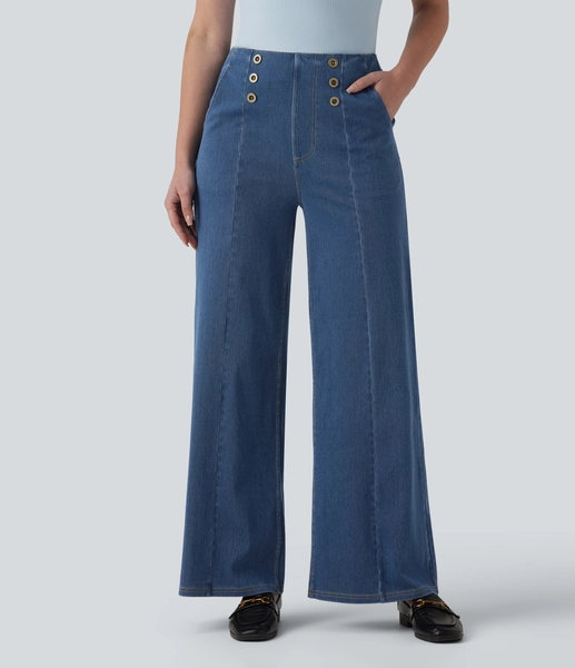 Halara Flex™ High Waisted Decorative Buttons Casual Wide Leg Jeans with Pockets