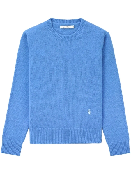 Sporty & Rich embroidered-logo fine-knit Sweater | Blue | FARFETCH
