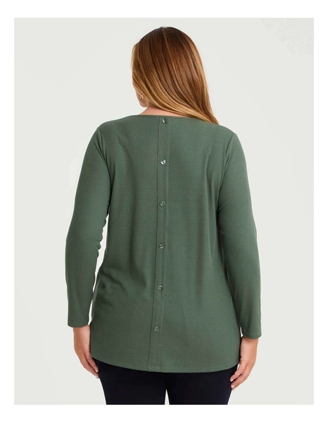 Rib Back Button Detail Top Khaki