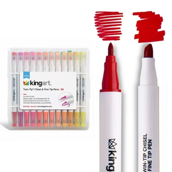 KINGART Twin-Tip Chisel & Fine Markers 36 Colors