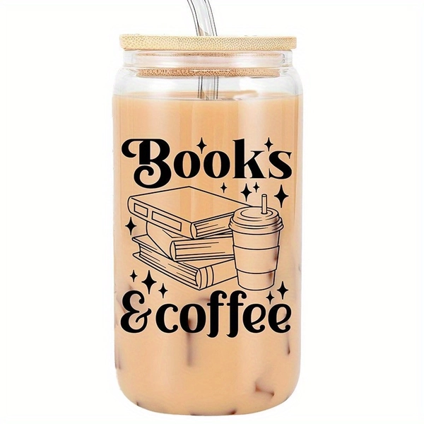A Set Including a Coffee Mug with a Lid And Straw, Perfect As a Gift for Book Lovers, a Bookmark for Book Clubs, And Ideal for Iced Coffee. Great for Christmas, Birthdays, Or Any Bookworm Occasion - 16 Oz Capacity