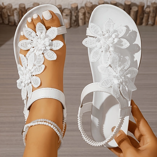 [Beach Bohemian Sandals] Summer Beach Bohemian Casual Flat Sandals, With Elastic Band Design, Soft And Comfortable Sole, Stylish And Elegant Toe-Post Sandals