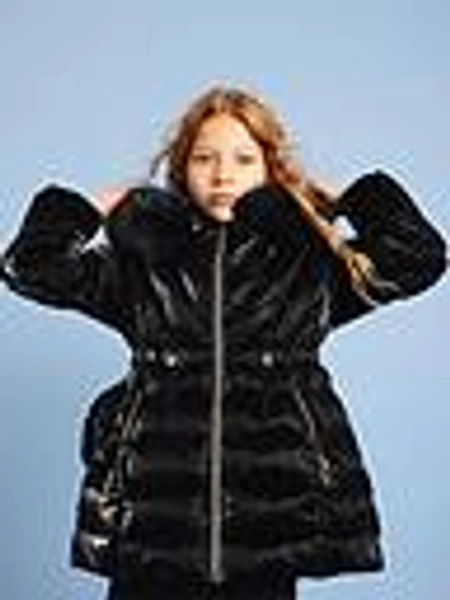 Older Girls High Shine Padded Coat Set - Black - BLACK