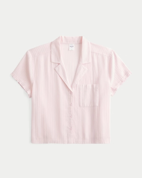 Short-Sleeve Textural Ruffle Shirt