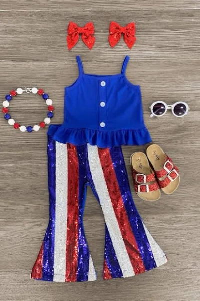 Sparkle Striped Sequin Bell Bottom Set
