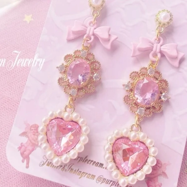 Princess Earrings Korean Accessories Pastel Dreamy Lolita - Pink Made in Japan Official Kawaii Japanese Merchandise Store | Next-Day UK Delivery