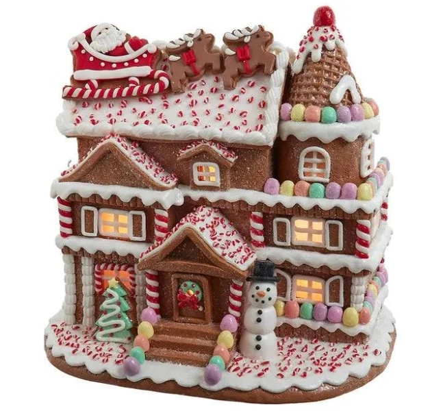 Kurt Adler 10" Pre-Lit Gingerbread House with Santa