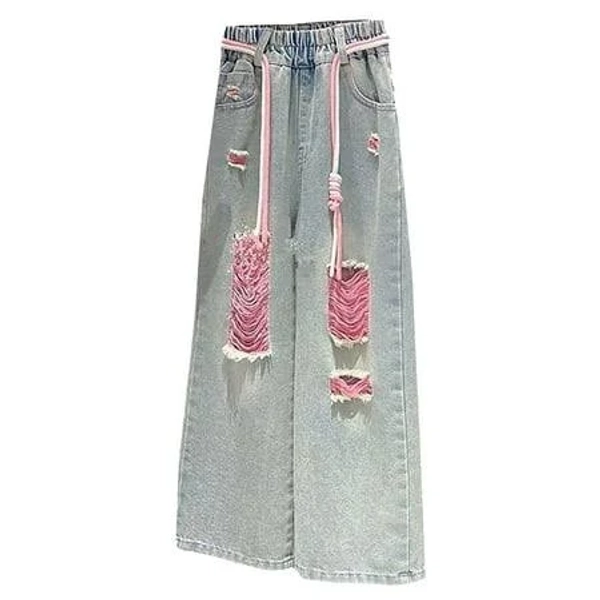 Enjocho Girls Baggy Wide Leg Ripped Denim Jeans