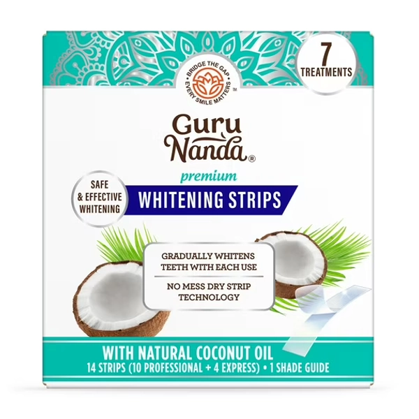 GuruNanda Teeth Whitening Strips - Infused with Coconut Oil - 7 Treatments