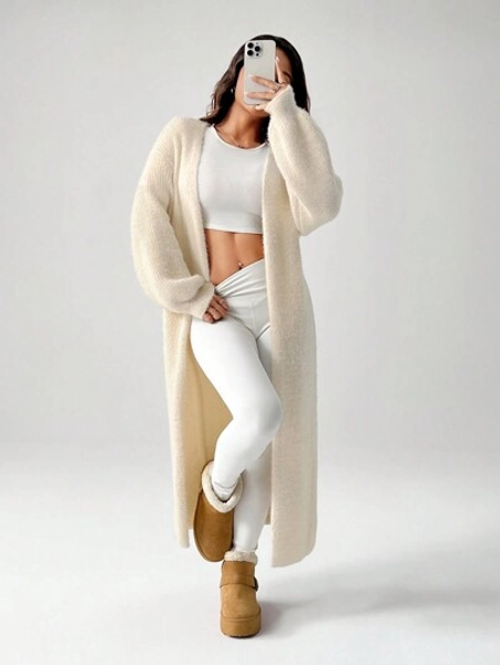SHEIN PETITE Women's Warm Cardigan For Outings In Autumn And Winter,Knitted Sweater