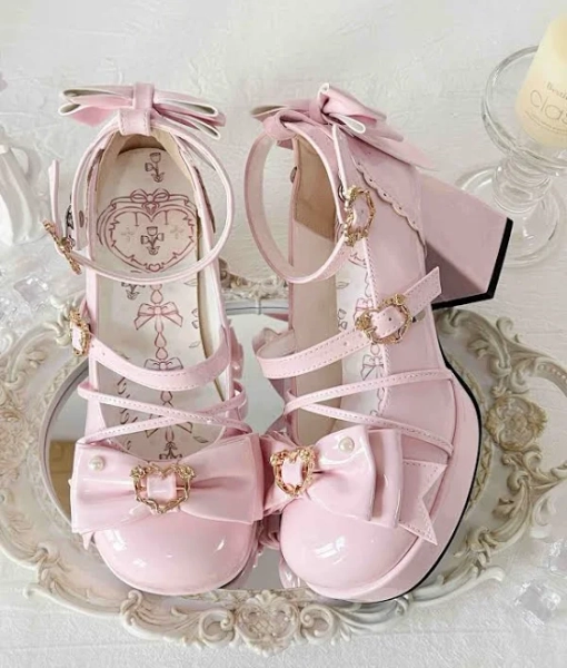 Lolita Platform Bow Accent High Block Heels