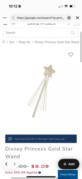Girl Gold Disney Princess Gold Star Wand by Janie and Jack