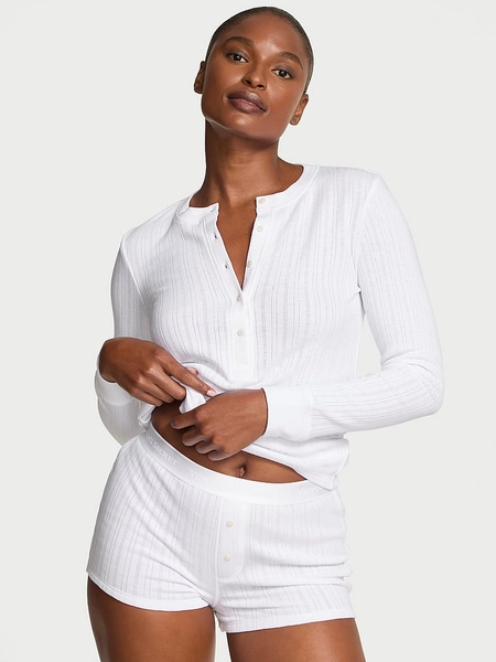 Ensemble de pyjama court Henley en pointelle douillette