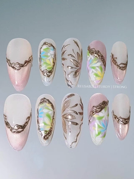 Unique Dramatic Flower Bouquet | Acrylic Nails, Reusable Fake Nails, Custom Nails, Handmade Nails, Flower Nails, xwj77