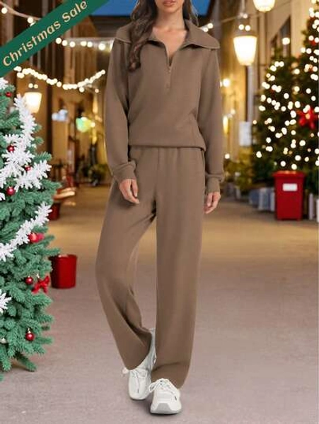 Women's 2 Piece Sets Sweatsuit Lapel Half Zip Sweatshirt Sweatpants Lounge Matching Sets Fall Outfits