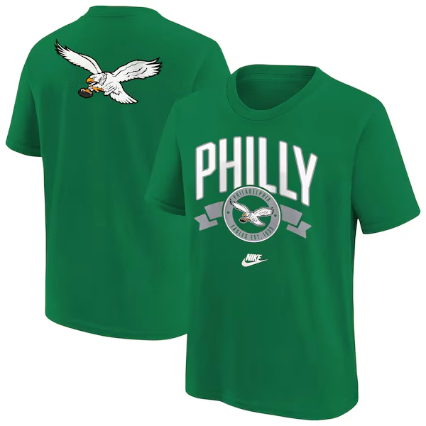 Youth Nike  Kelly Green Philadelphia Eagles Rewind Front & Back Essential T-Shirt