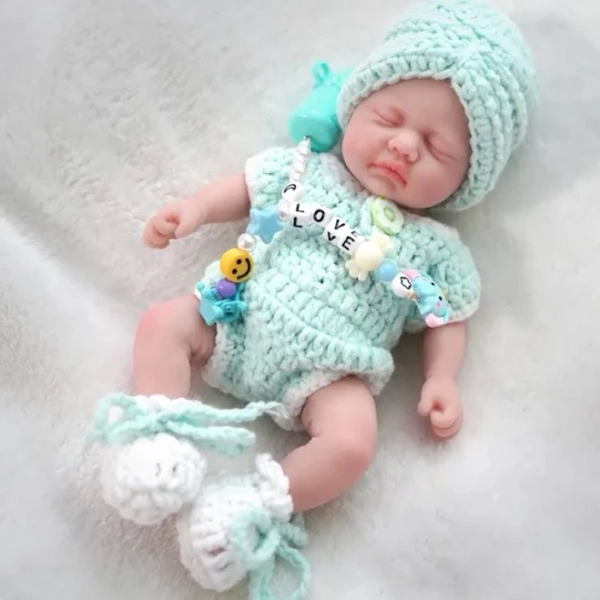 7 inch Miniature Sleeping Girl Full Silicone Mini Baby Dolls with Feeding Accessory Lifelike Baby