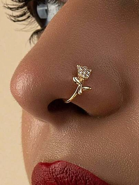 1pcs Rhinestone Decorated Nose Ring Copper Popular Piercing Body Jewelry Gift For Men And Women