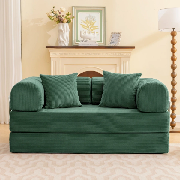 Corduroy Foldable Sofa Bed with High-Rebound Density Sponge