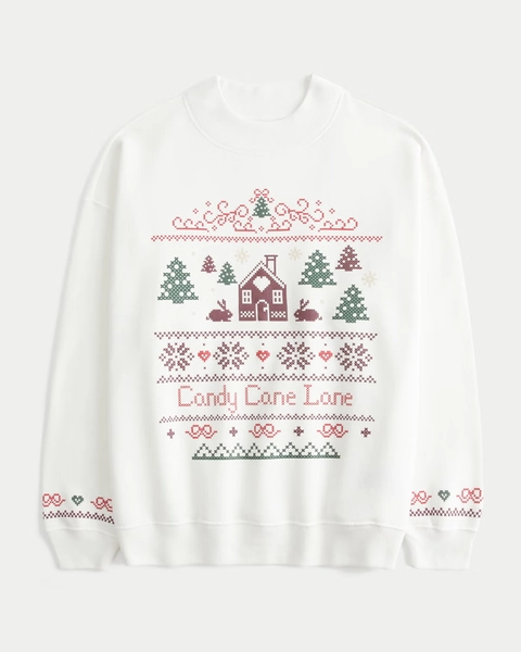 Oversized Mock-Neck Puff Print Winter Graphic Sweatshirt