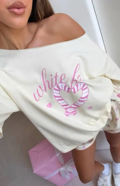 White Fox Sweetheart Off Shoulder Pyjama Tee