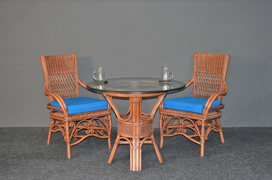 Wicker Dining Sets 36" Round Victorian Style (2-Arm Chairs) White Only
