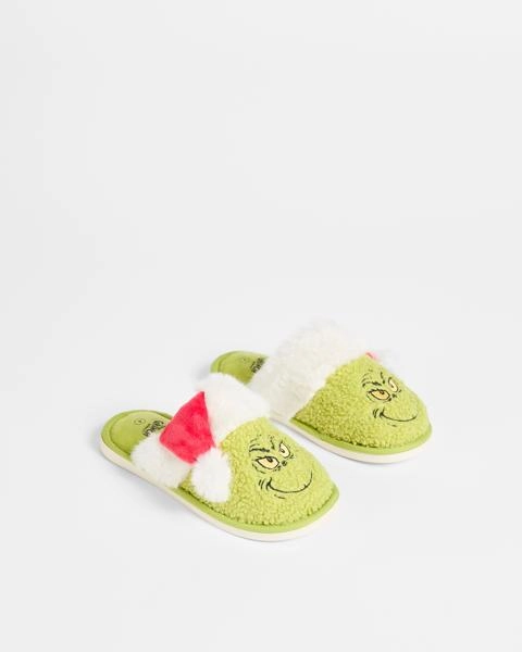Boys Senior Christmas Grinch Slipper Scuff