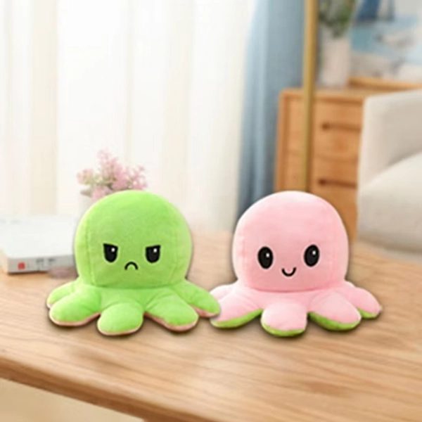 Link Moody Reversible Emotion Octopus Plushie Sad/Happy Express Your Emotions Moody Plush Toy Sensory Fidget Toy for Stress Relief - Green/Lt Pink
