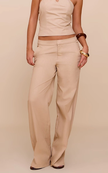 Sand Woven Mid Rise Wide Leg Pants