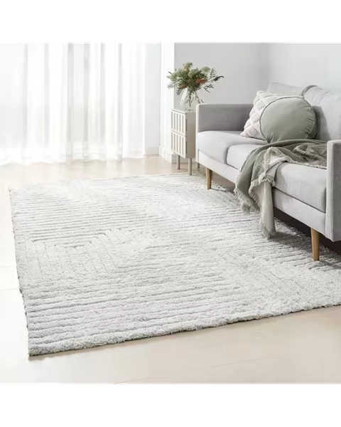 Linear Wool Blend Rug - White, Large - 235cm x 160cm - White - One Size