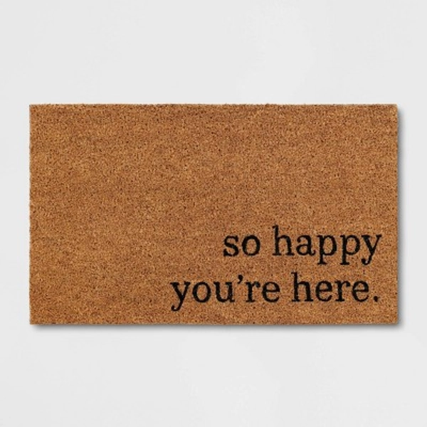 1'6"x2'6" So Happy You're Here Coir Doormat Natural - Threshold™: Outdoor Welcome Mat, Front Door, Medium Pile