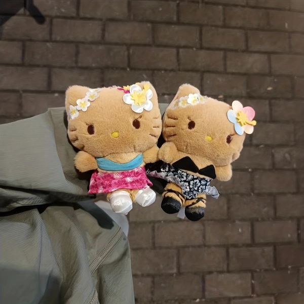 1pc Sanrio Hello Kitty Sunbathing Hawaiian-Style Brown Skin Kitty Keychain Pendant Cute Home Decor Perfect Christmas Gift for Family & Friends Birthday Present Ideal Valentine's Day Gift
