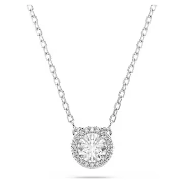 Una Angelic pendant, Round cut, Pavé, White, Rhodium plated