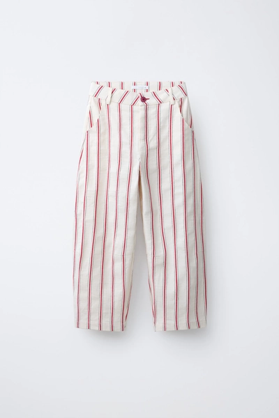 STRIPED COTTON LINEN BARREL PANTS